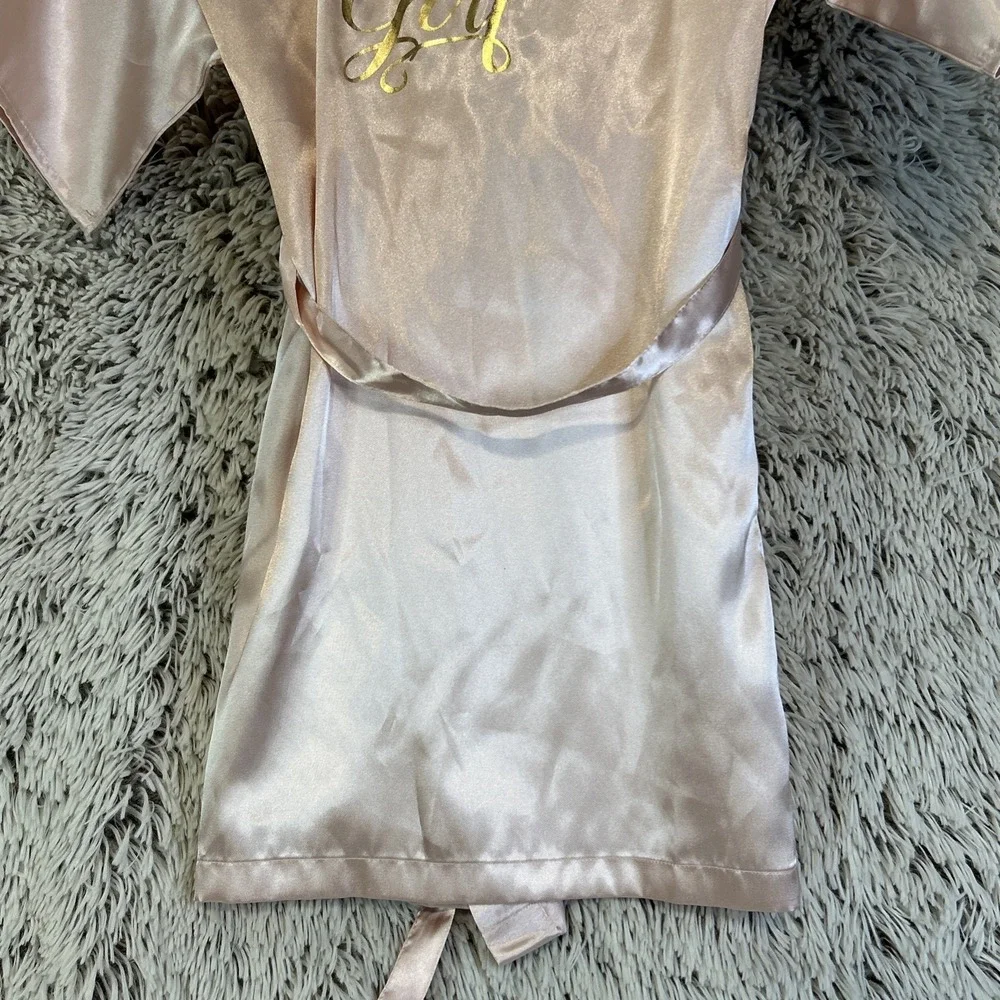 David's Bridal Flower Girl Robe Small Blush Gold Satin Short‎ Sleeve Feminine - Picture 6 of 9